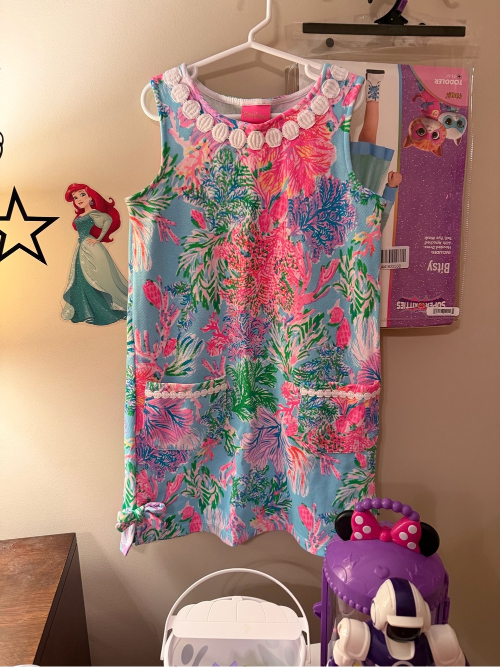 Girls Floral Shell-Trim Sleeveless Dress - Blue/Pink 8/10 Lilly P